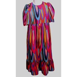 Crosby by Mollie Burch Dress Women's XS Multicolored Mod Ruffled Pocket Midi